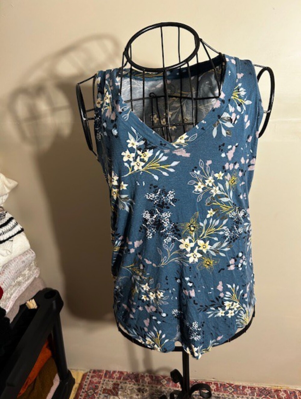 size small green blue tee t  shirt tank top floral